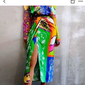 Paisley print split thigh skirt